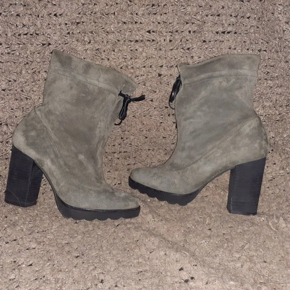 SAPENA SPAIN-Greenish/Gray-Soft Suede Tie Slouchy Booties-Sz 36-Excellent - Picture 1 of 7